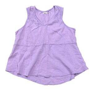 Faherty Brand Purple Dream Cotton Gauze V-Neck Tank Top Sleeveless Peplum XL